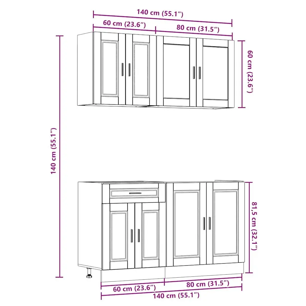 4 Piece Kitchen Cabinet Set White Engineered Wood Adjustable Feet