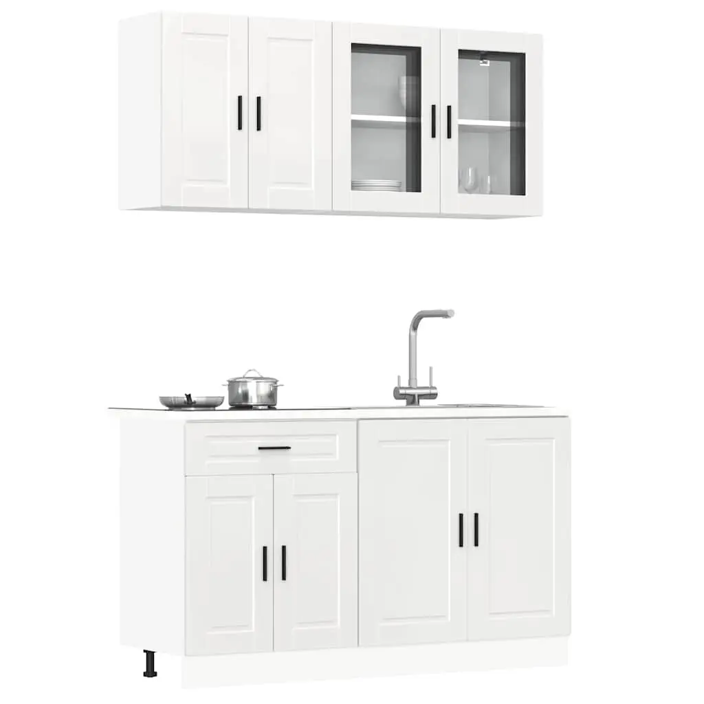 4 Piece Engineered Wood Kitchen Cabinet Set High Gloss White Storage Unit