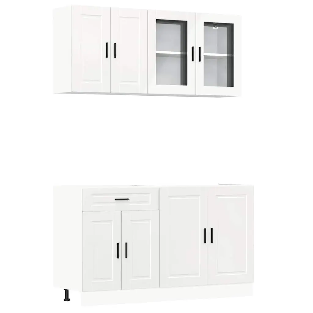 4 Piece Engineered Wood Kitchen Cabinet Set High Gloss White Storage Unit