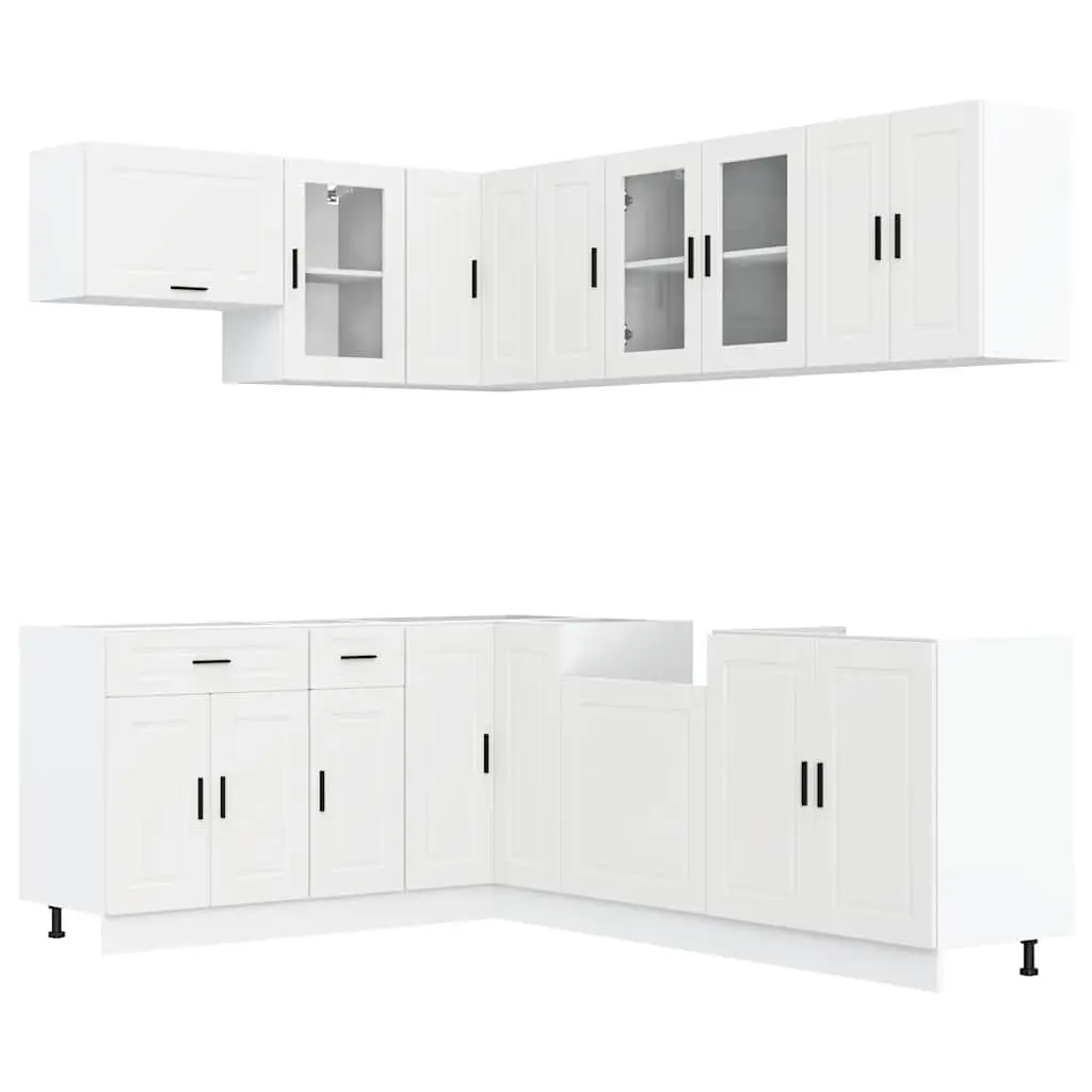 Kitchen Cabinet Set White 11 Piece Engineered Wood Storage Adjustable Feet