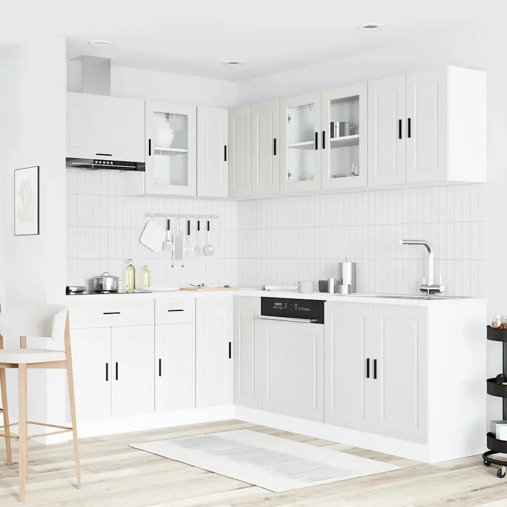 Kitchen Cabinet Set White 11 Piece Engineered Wood Storage Adjustable Feet