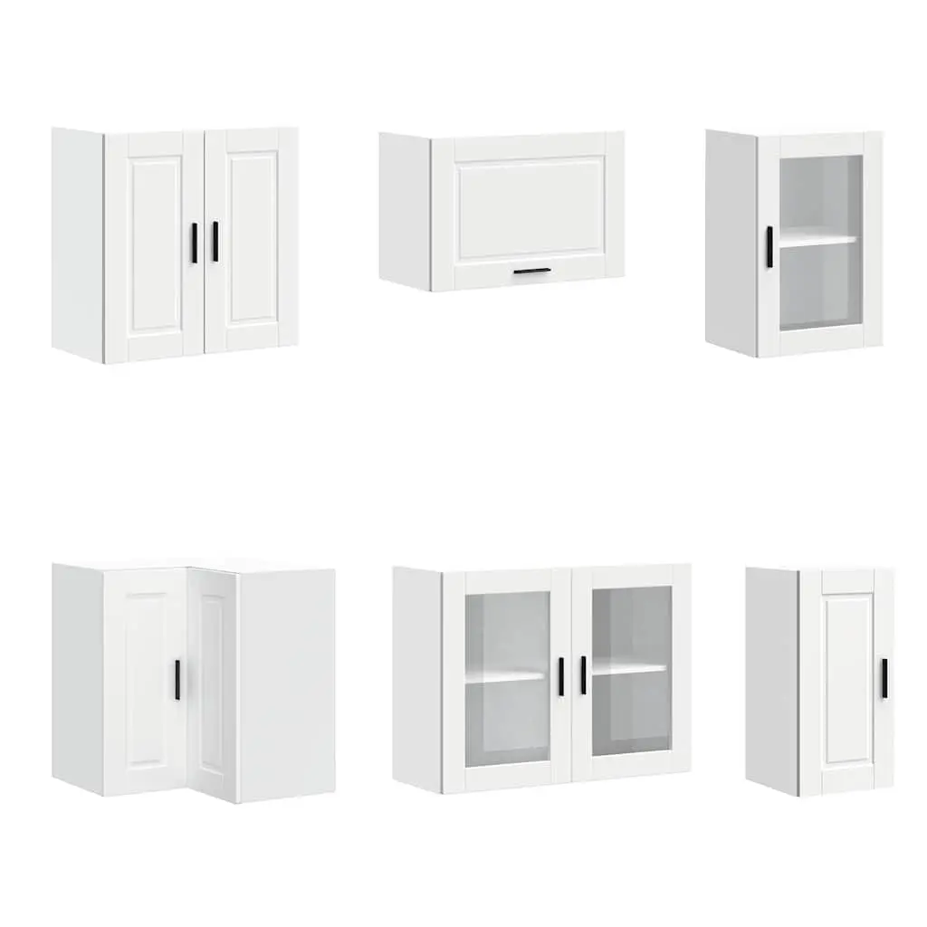Kitchen Cabinet Set White 11 Piece Engineered Wood Storage Adjustable Feet