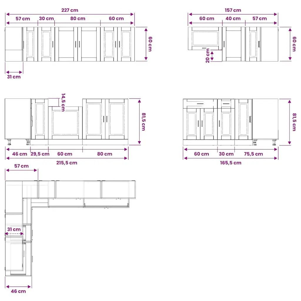 Kitchen Cabinet Set White 11 Piece Engineered Wood Storage Adjustable Feet
