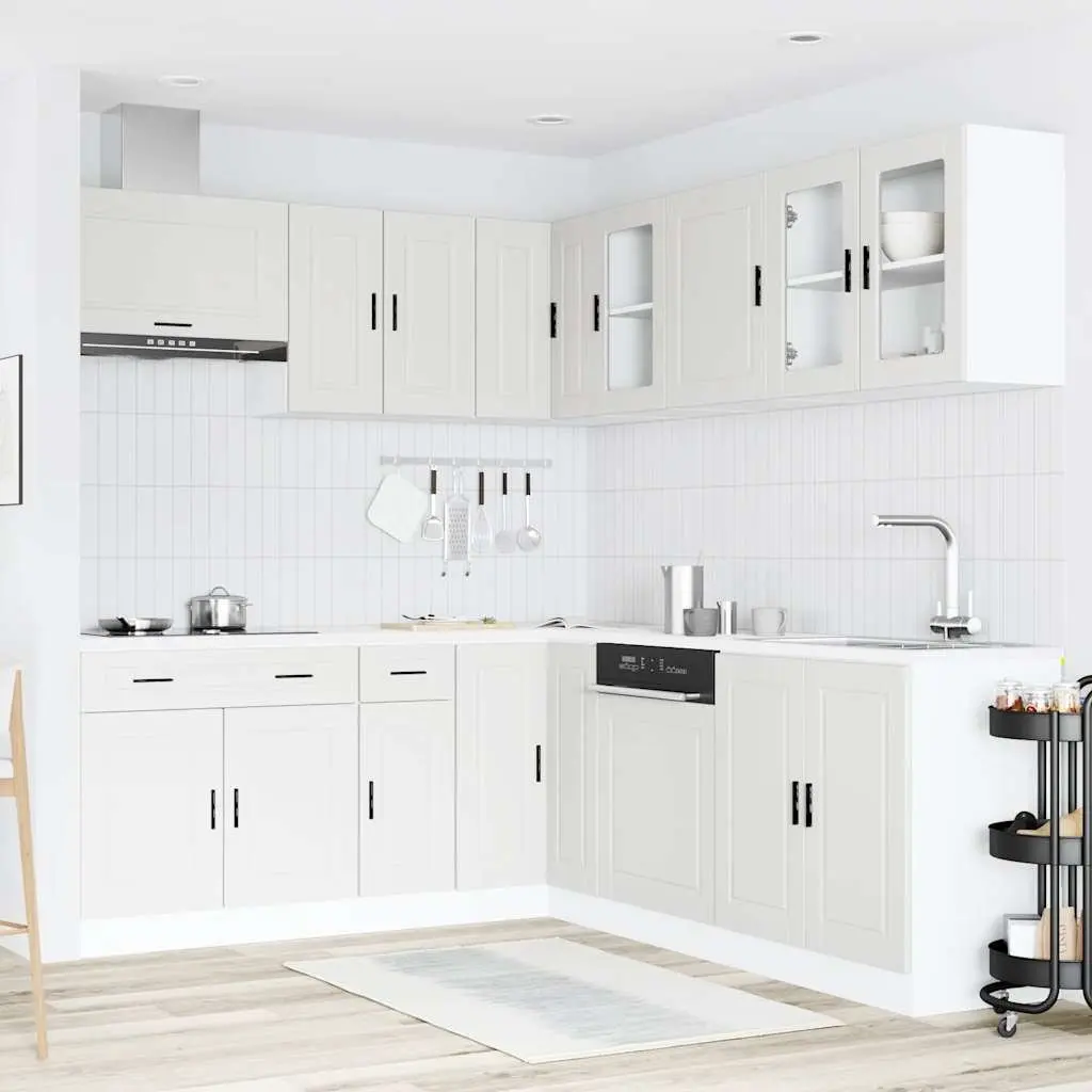 11 Piece Kitchen Cabinet Set White Engineered Wood Storage Furniture