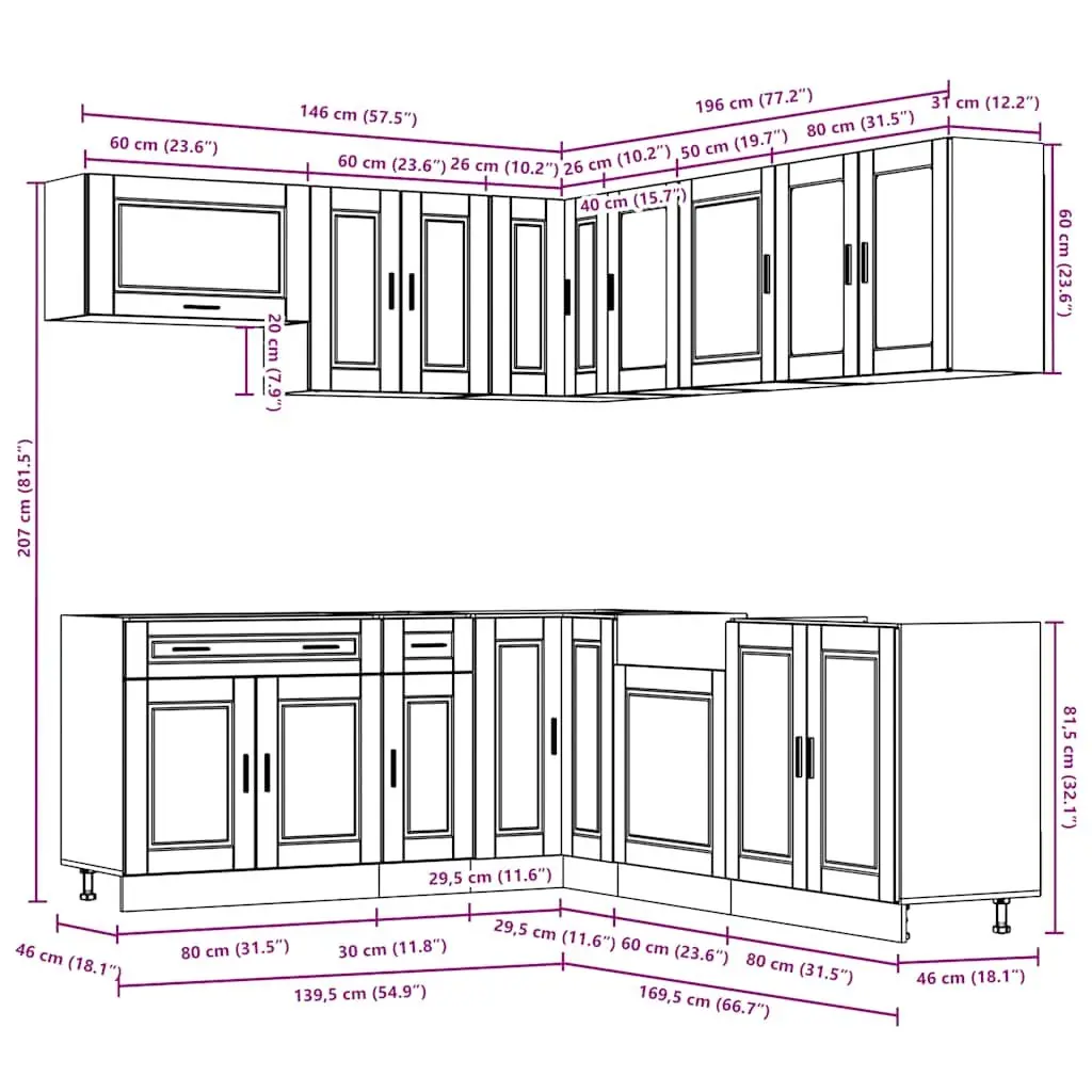 11 Piece Kitchen Cabinet Set White Engineered Wood Storage Furniture