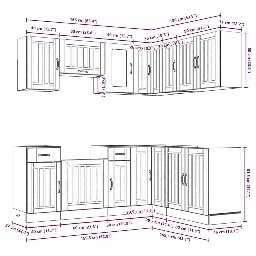 11 Piece Kitchen Storage Cabinet Set Engineered Wood White Space Optimisation Furniture