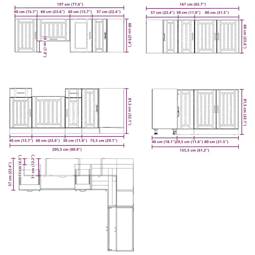 11 Piece Kitchen Storage Cabinet Set Engineered Wood White Space Optimisation Furniture
