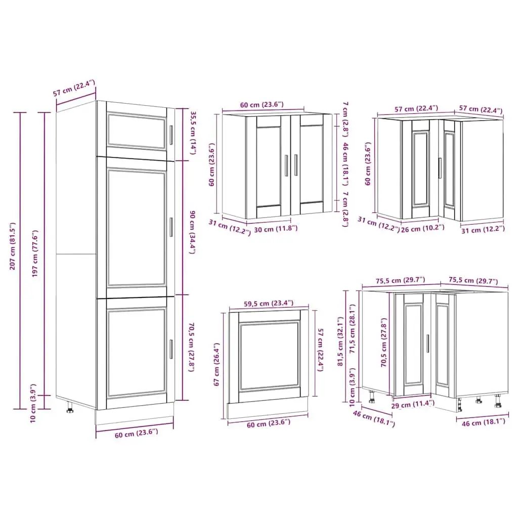 Kitchen Cabinet Set White Engineered Wood 14 Piece