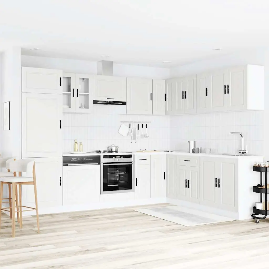 Kitchen Cabinet Set White Engineered Wood 14 Piece
