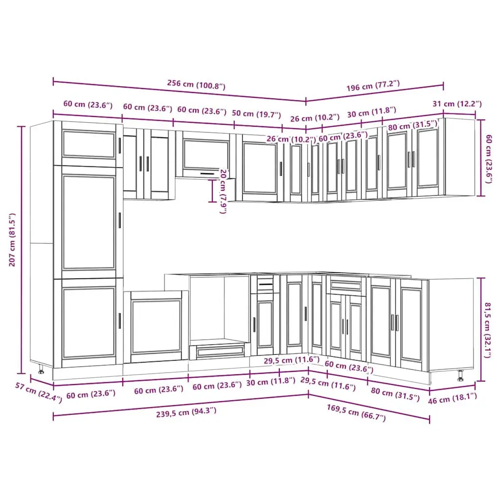 Kitchen Cabinet Set White Engineered Wood 14 Piece