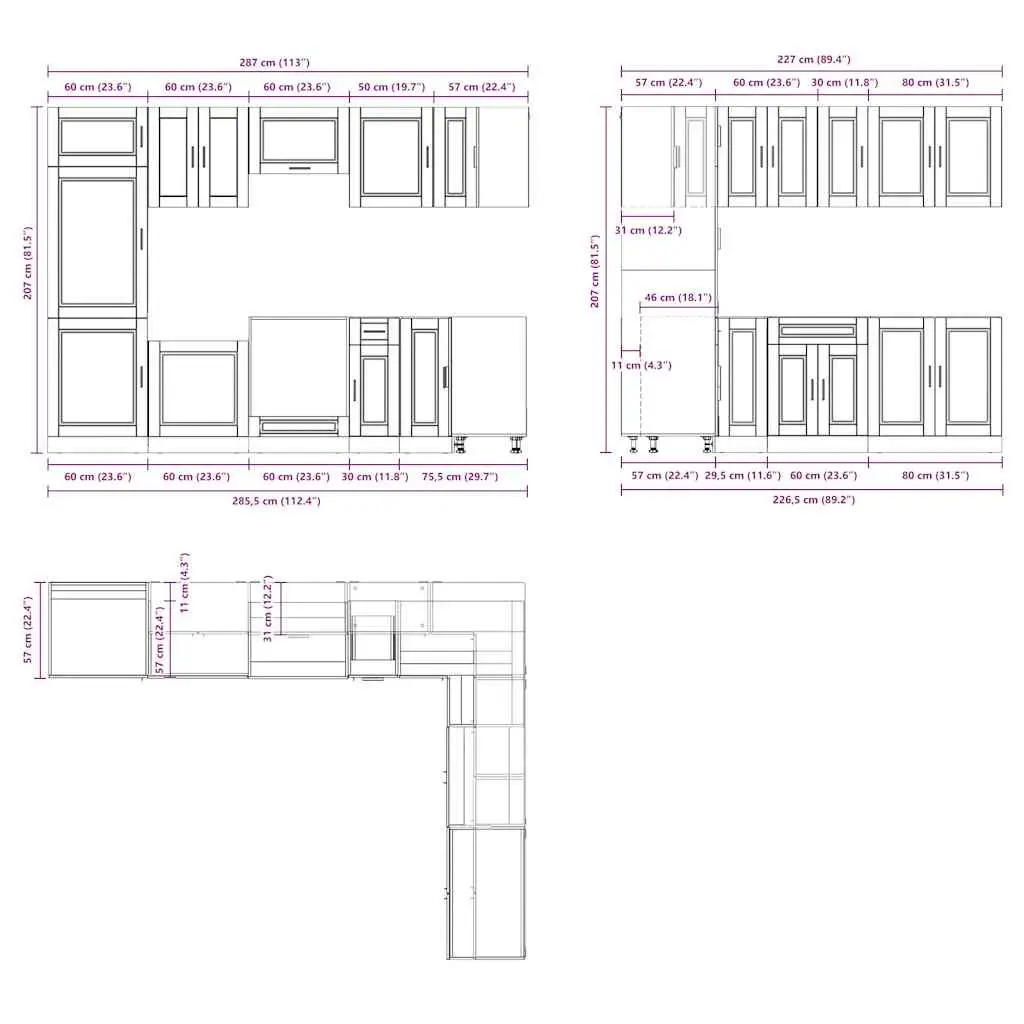 Kitchen Cabinet Set White Engineered Wood 14 Piece