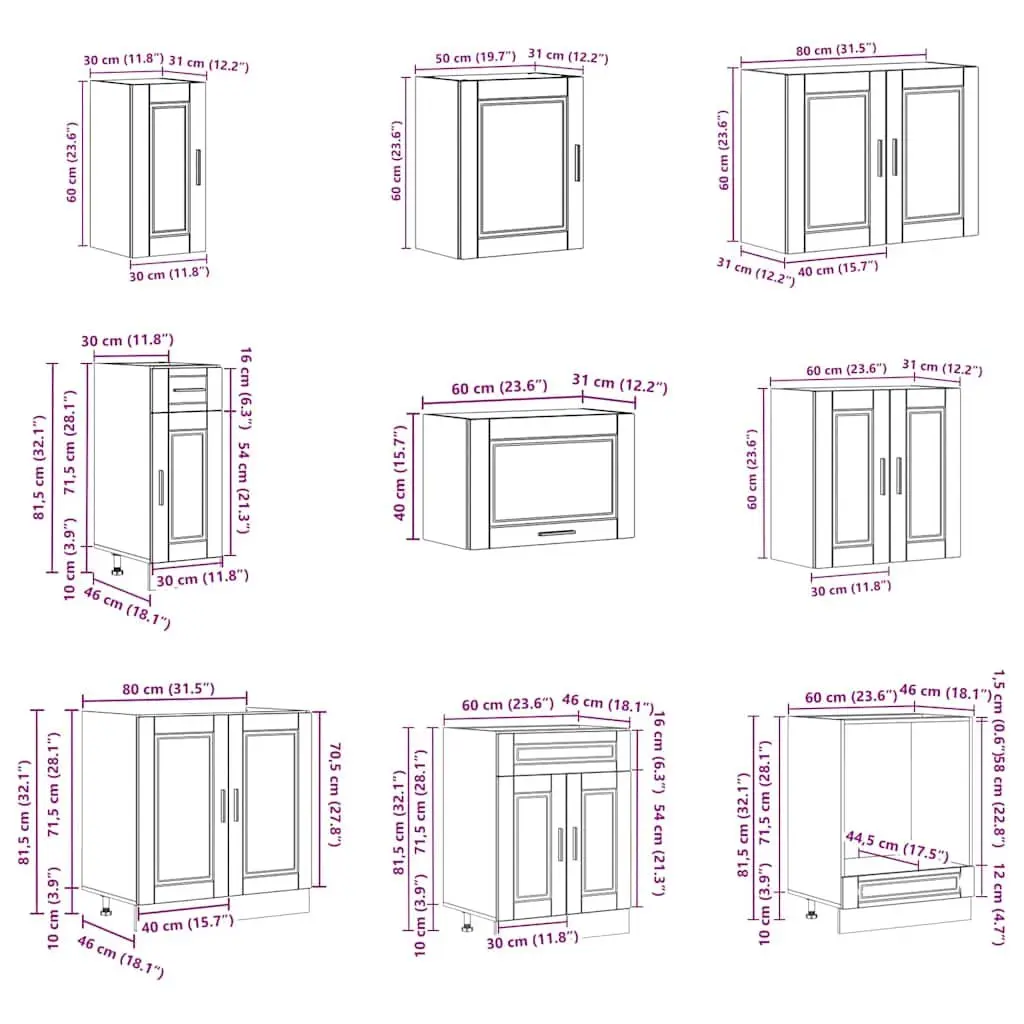 Kitchen Cabinet Set White Engineered Wood 14 Piece