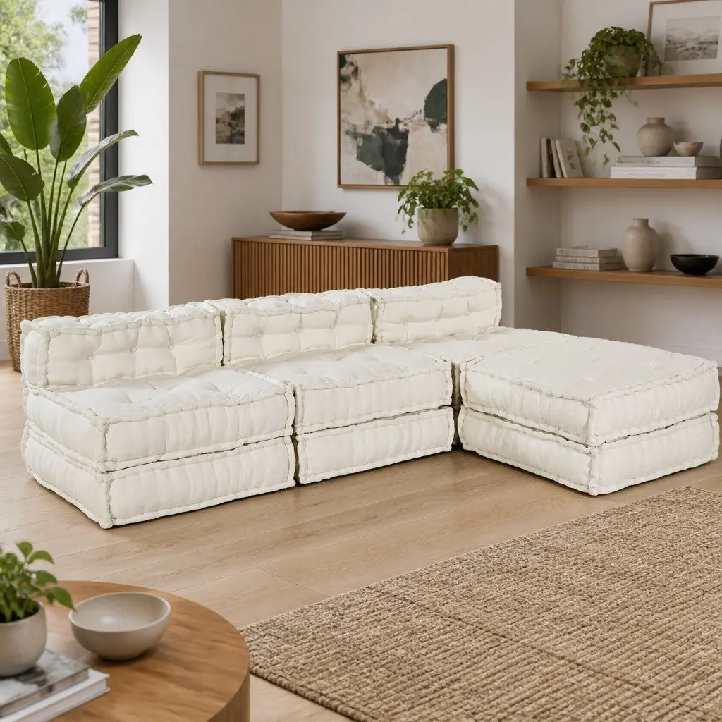 4-Piece Modular Sofa in Cream Fabric