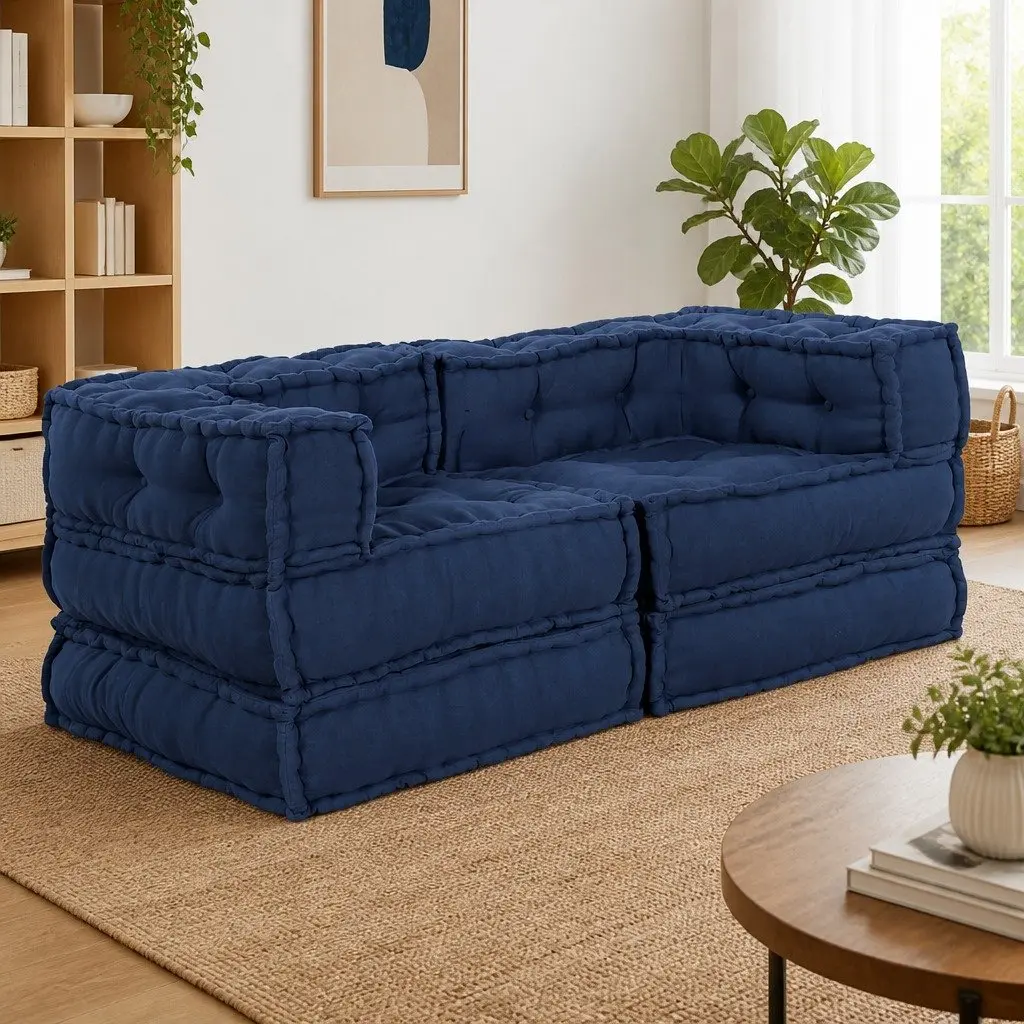 Modular Sofa Unit 2 Pieces Blue Fabric Indoor Outdoor Living Room Sectional