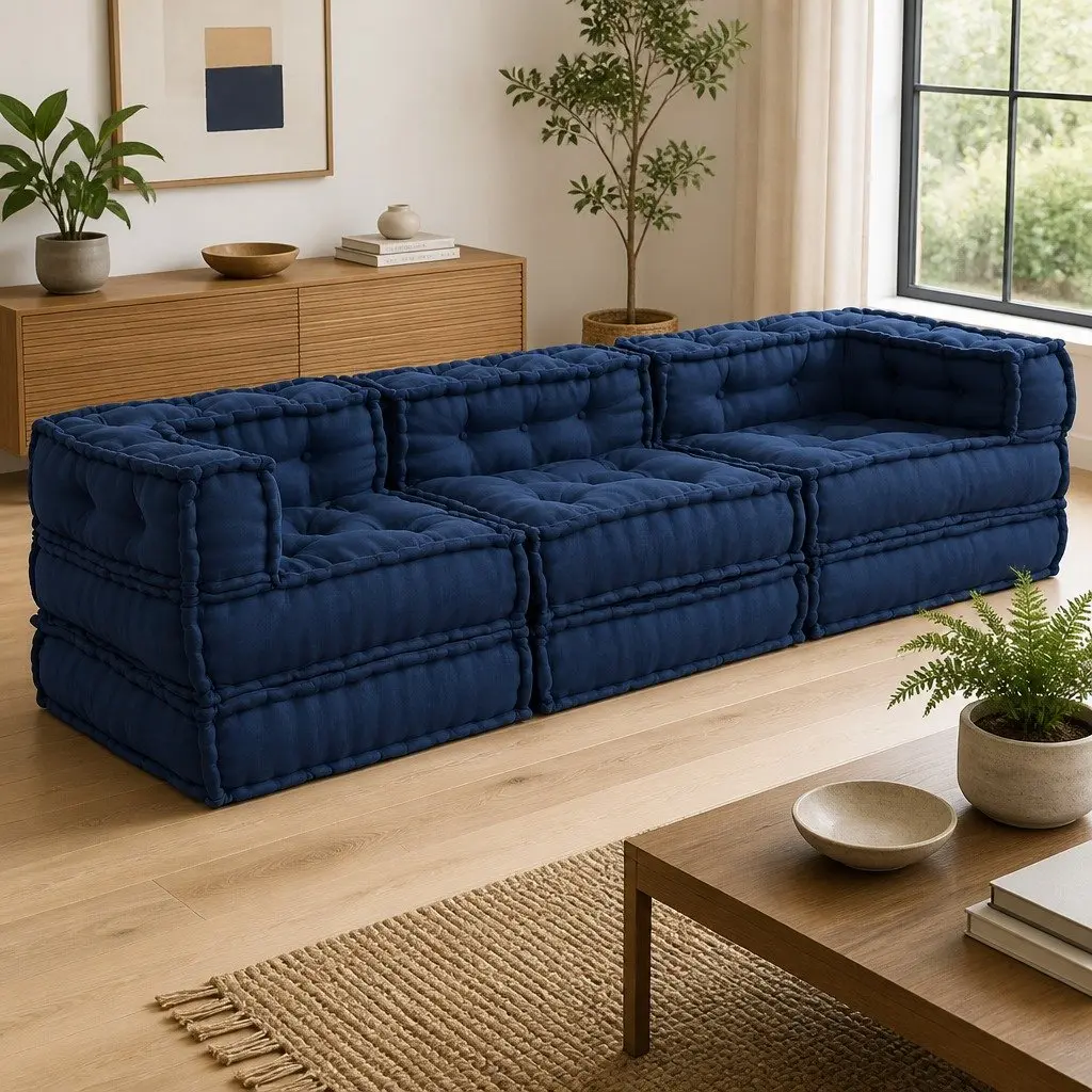 Modular Sofa Unit Indigo Fabric Single Seat Module Indoor Outdoor Lounge
