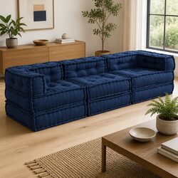 Modular Sofa Unit 3 Pieces Blue Fabric Indigo Living Room Sectional Couch