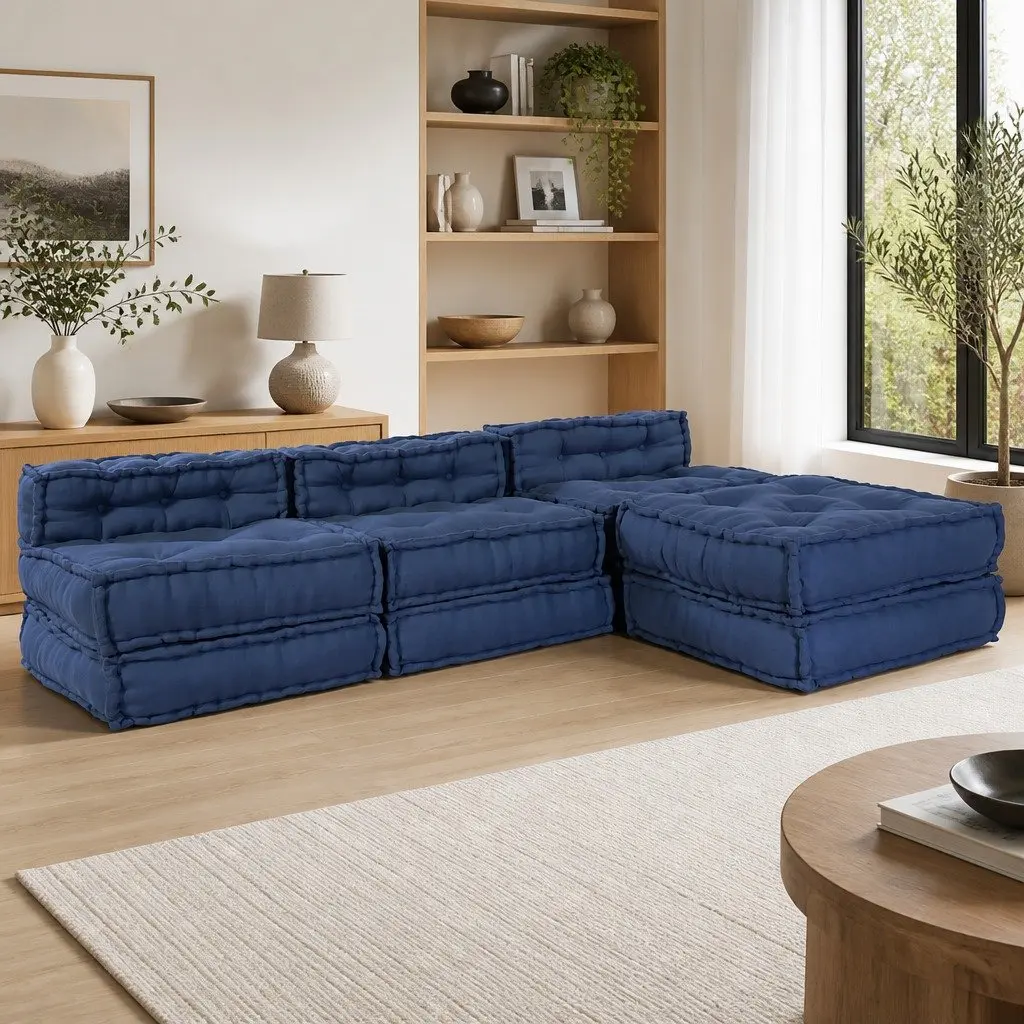 Modular Sofa Unit Fabric Indigo Blue 210 x 140 x 56 cm Corner Lounge Seat