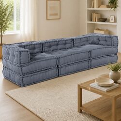 Modular Sofa Unit 3 Pieces Grey Fabric Sectional Indoor Outdoor Lounge Seating
