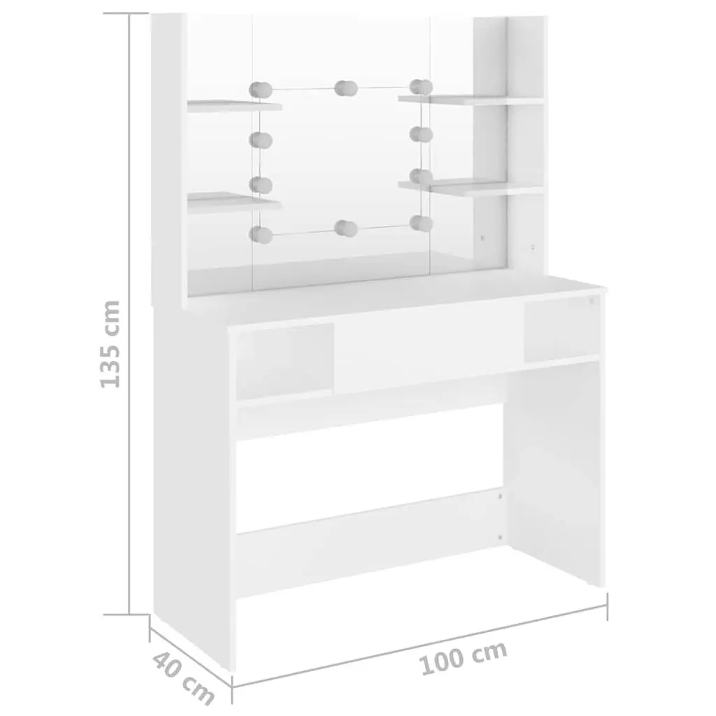 Makeup Dressing Table with LED Lights Mirror White 100cm W x 40cm D x 135cm H