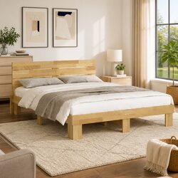 Your Cozy Solid Oak Bed Frame with Headboard Awaits You