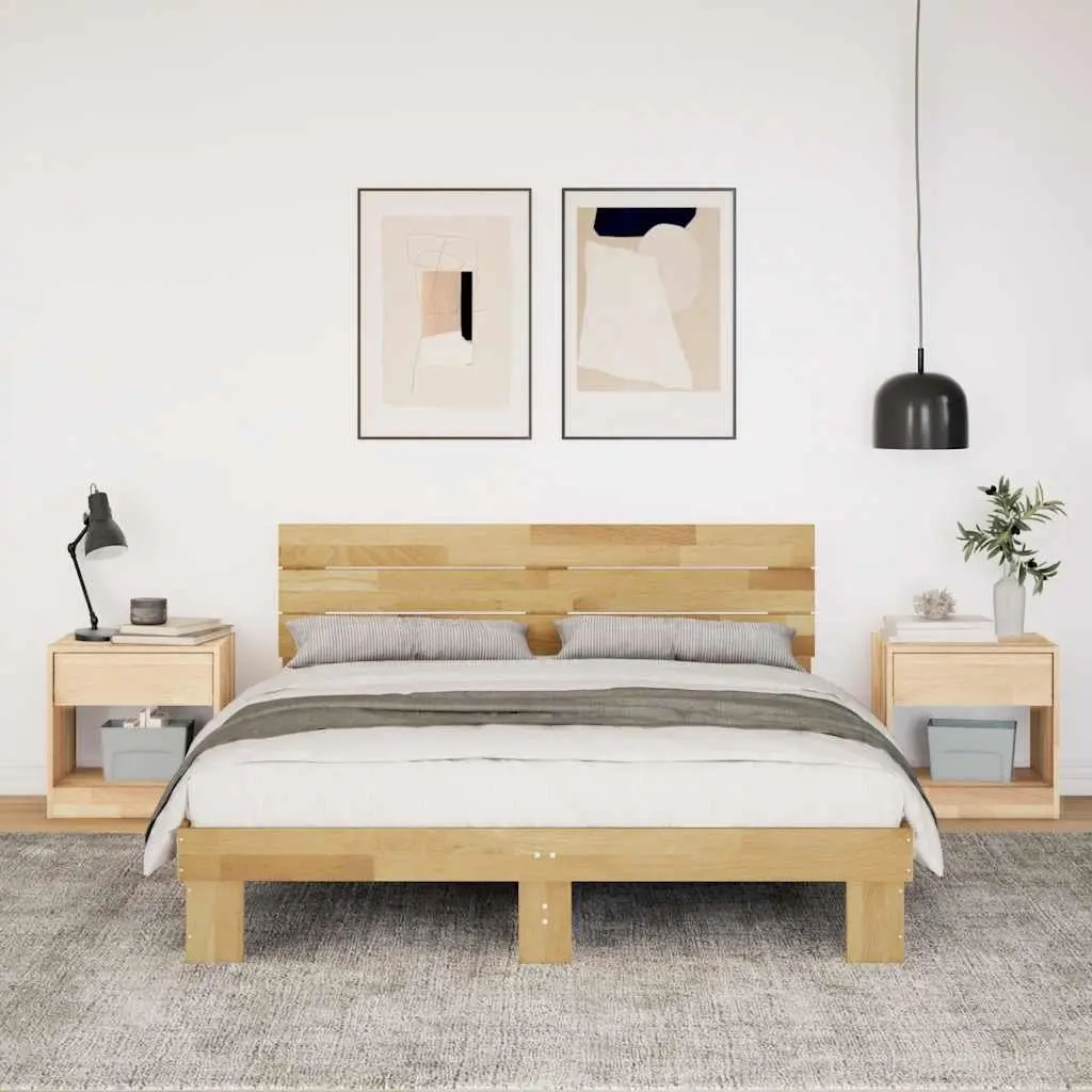 Bed Frame with Headboard Solid Oak Wood 135x190 cm Brown
