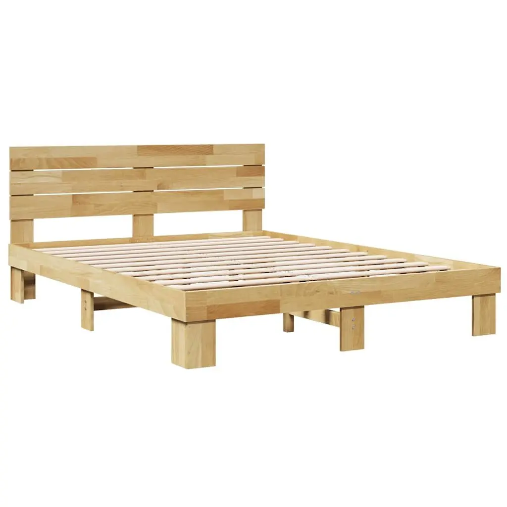 Bed Frame with Headboard Solid Oak Wood 135x190 cm Brown