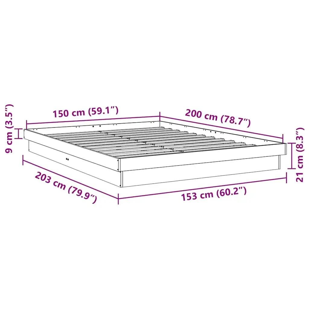 Oak Bed Frame 150x200 cm with Slatted Base