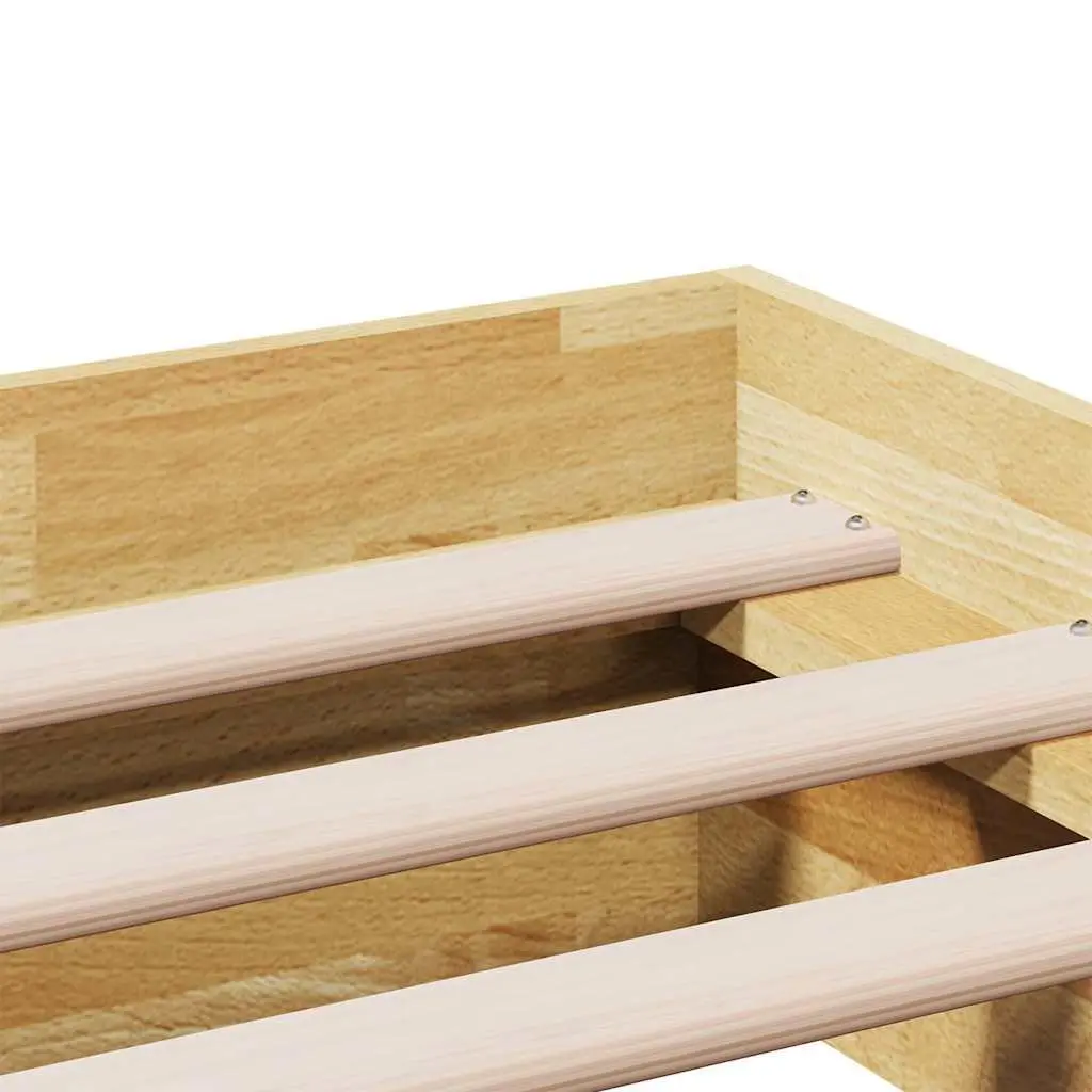 Bed Frame Low Floor Solid Oak Wood 135x190 cm Slatted Base