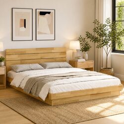Solid Wood Bed Frame with Headboard 135x190 cm Slatted Base Low Design Brown