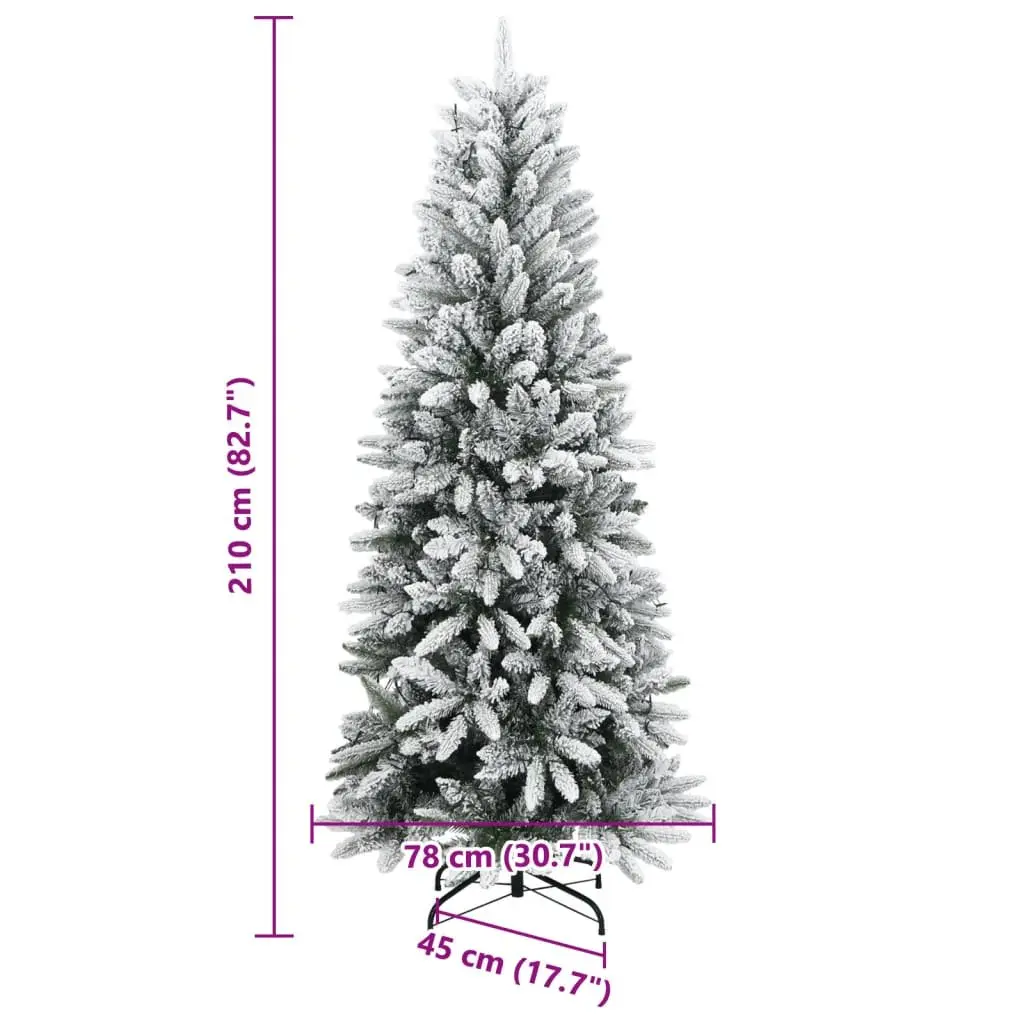 Artificial Christmas Tree 210cm Green 300 LED Lights Flocked Snow Holiday Decor