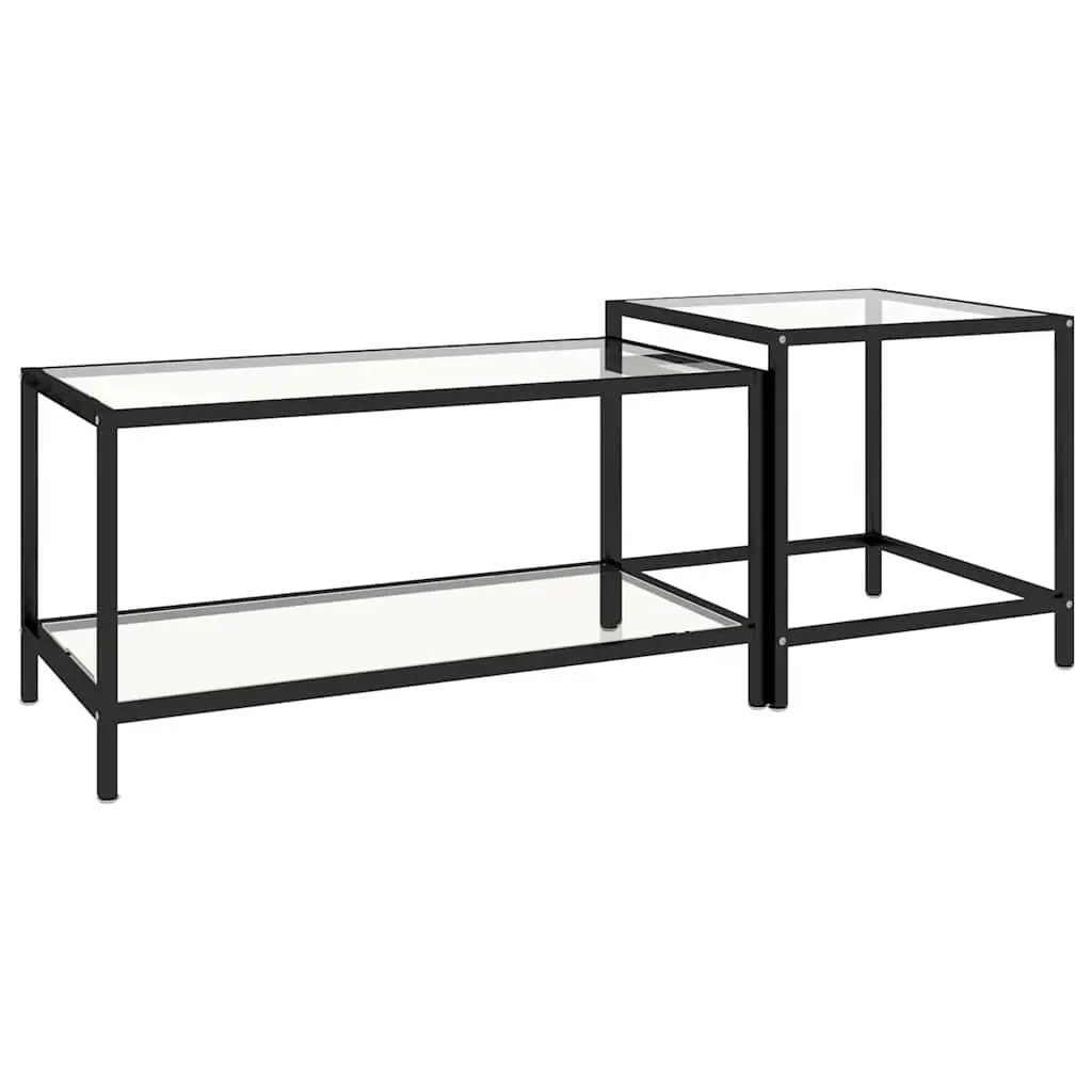 Tempered Glass Tea Tables Set of 2 Transparent Industrial Contemporary Side End Coffee Accent Furniture