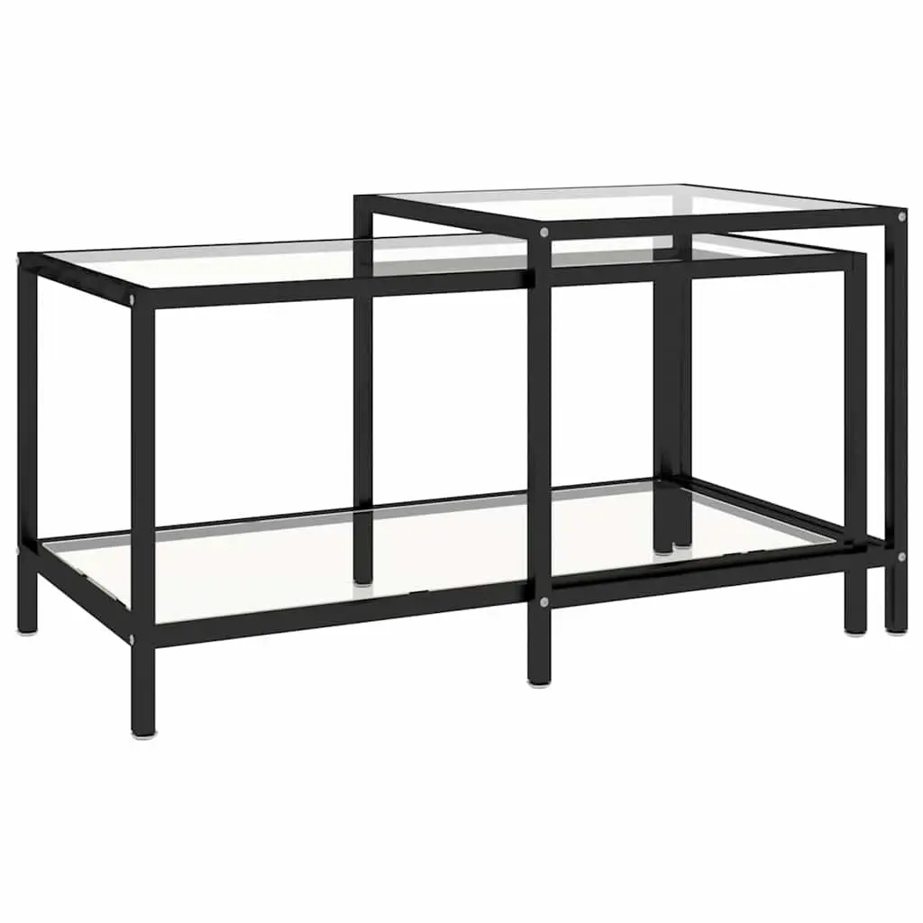 Tempered Glass Tea Tables Set of 2 Transparent Industrial Contemporary Side End Coffee Accent Furniture