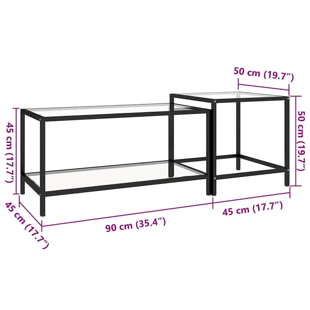 Tempered Glass Tea Tables Set of 2 Transparent Industrial Contemporary Side End Coffee Accent Furniture