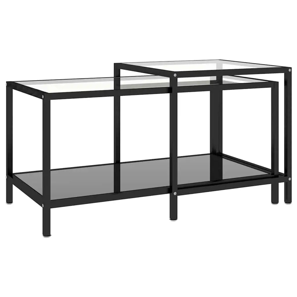 Nesting Accent End Tables Set of 2 Industrial Style Black Tempered Glass Top