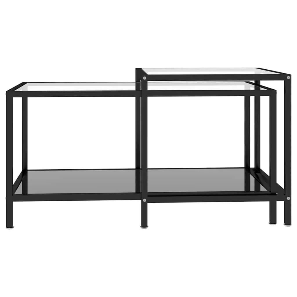 Nesting Accent End Tables Set of 2 Industrial Style Black Tempered Glass Top
