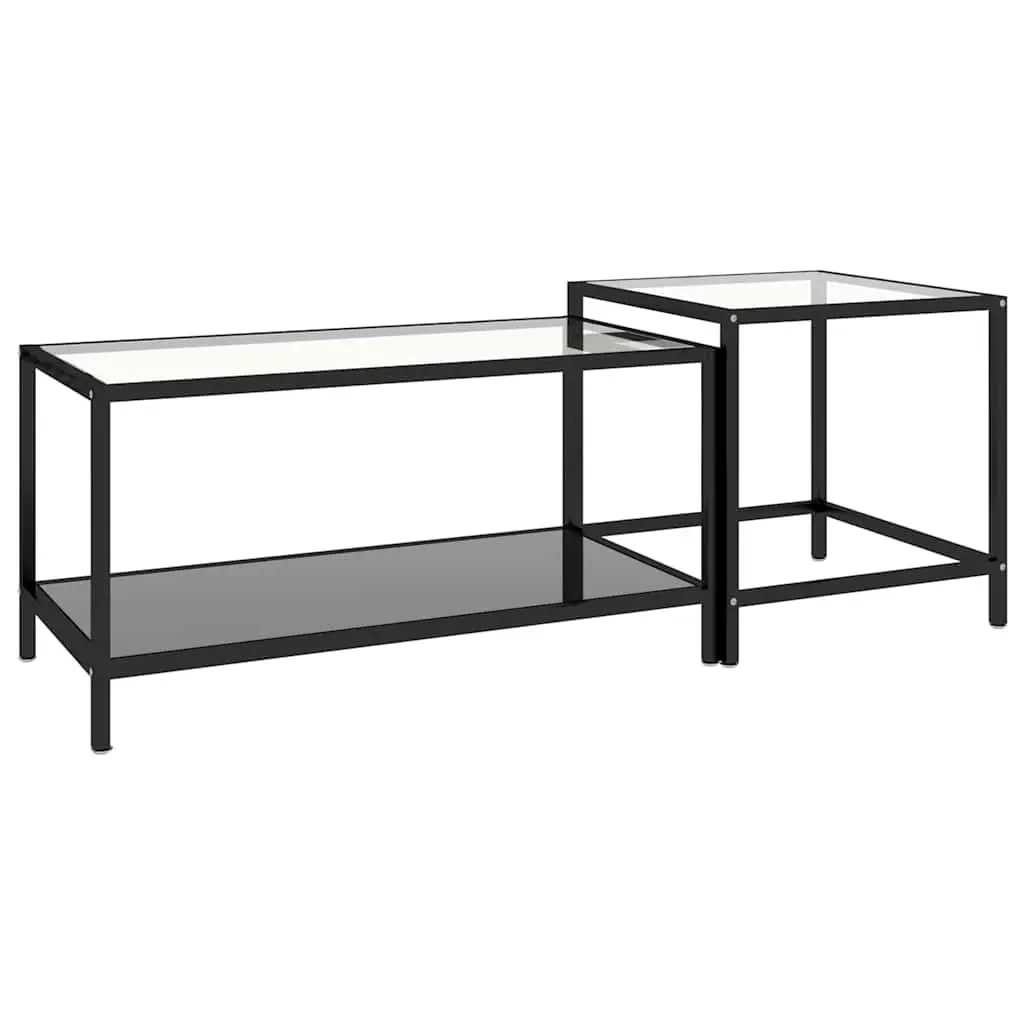 Nesting Accent End Tables Set of 2 Industrial Style Black Tempered Glass Top