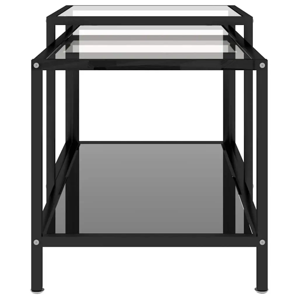 Nesting Accent End Tables Set of 2 Industrial Style Black Tempered Glass Top