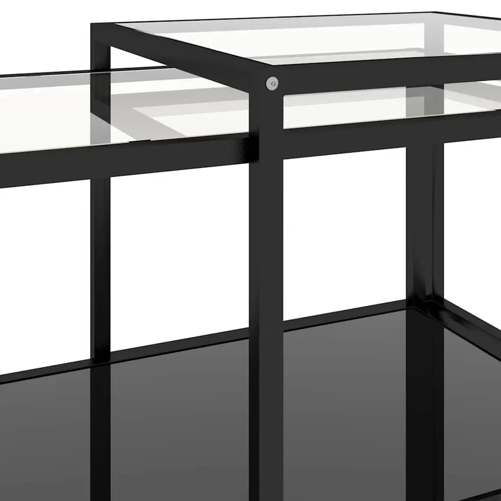 Nesting Accent End Tables Set of 2 Industrial Style Black Tempered Glass Top