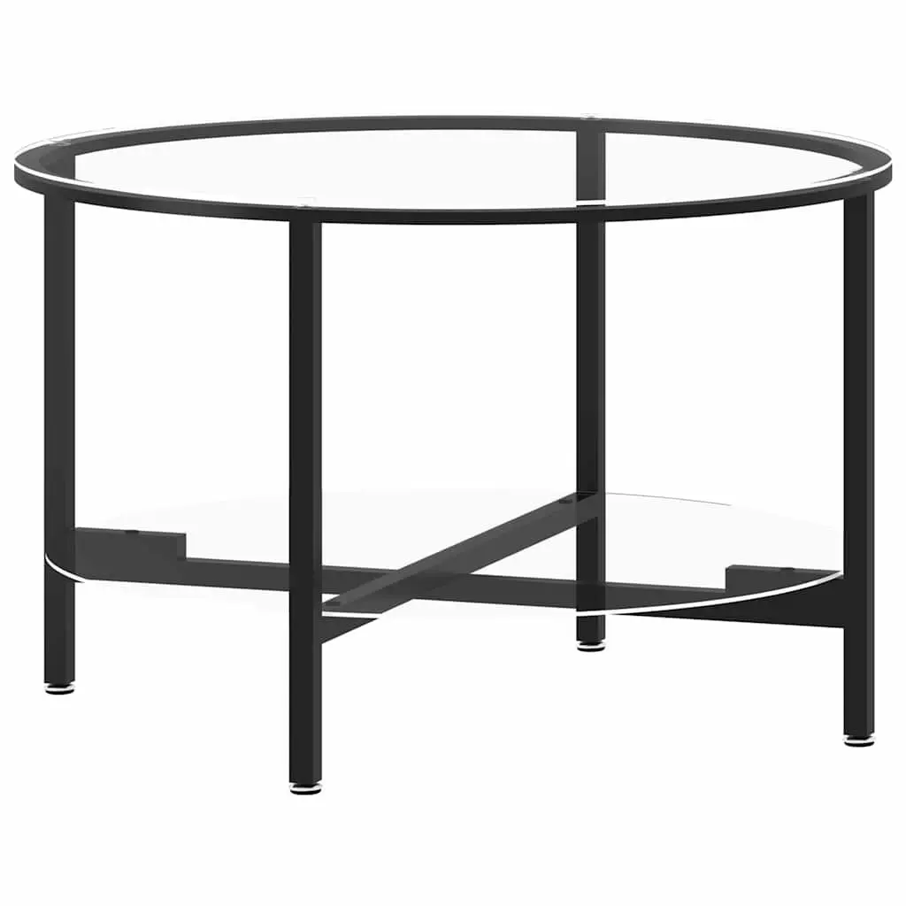 Round Tea Table Black Tempered Glass Modern Coffee Side End Table 70cm