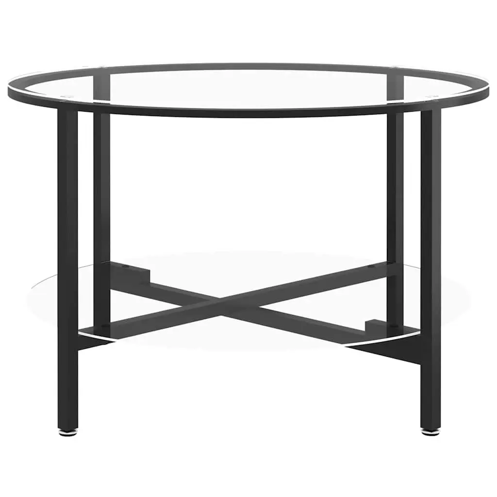 Round Tea Table Black Tempered Glass Modern Coffee Side End Table 70cm
