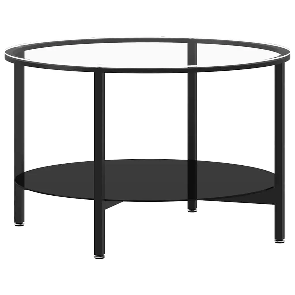End Table Black Tempered Glass 70cm Modern Coffee Table 2-Tier Storage Shelf