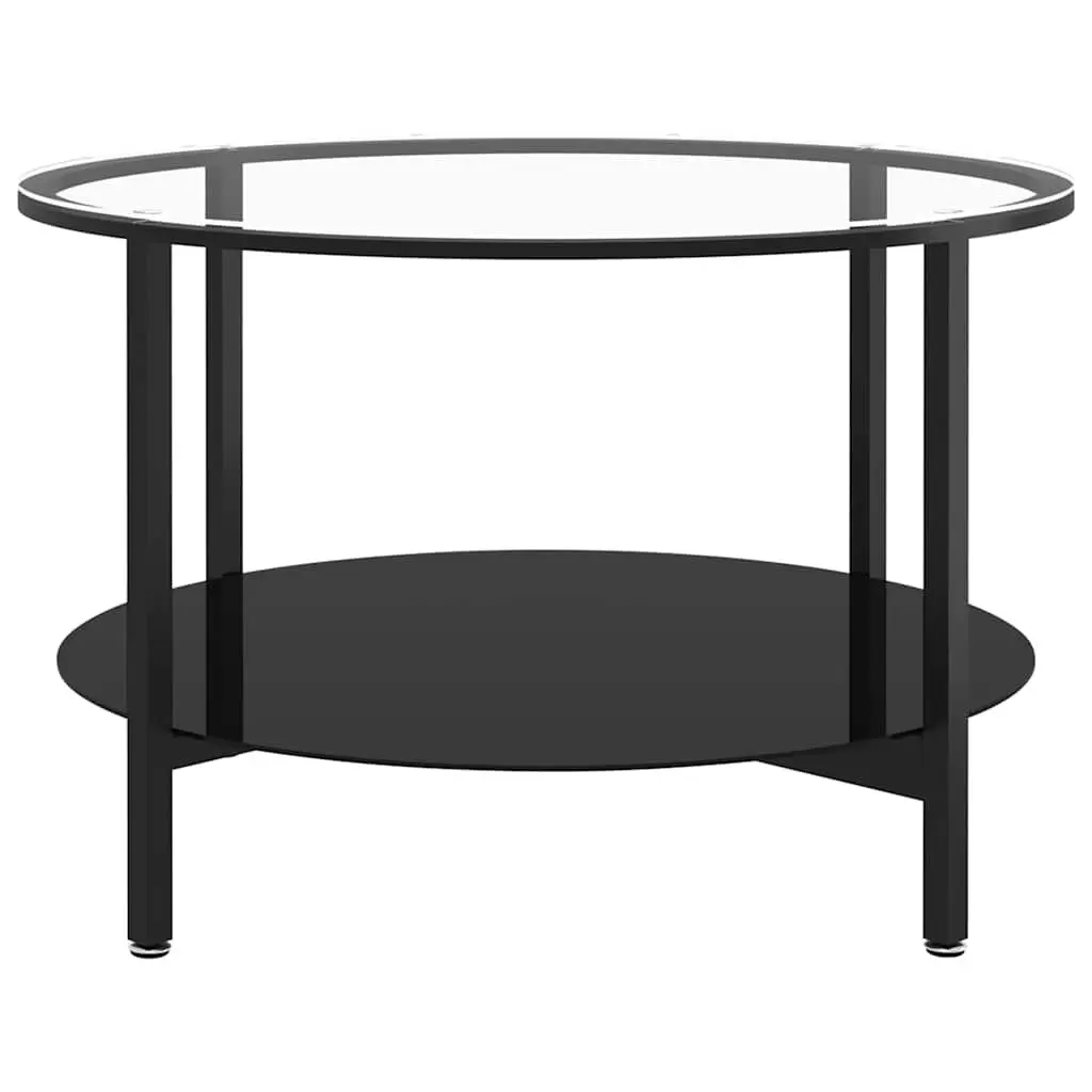 End Table Black Tempered Glass 70cm Modern Coffee Table 2-Tier Storage Shelf