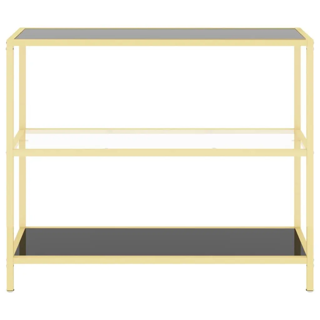 Standing Shelf Unit Tempered Glass Shelves Black Iron Frame 100W x 36D x 90H cm