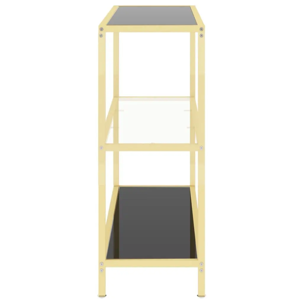 Standing Shelf Unit Tempered Glass Shelves Black Iron Frame 100W x 36D x 90H cm