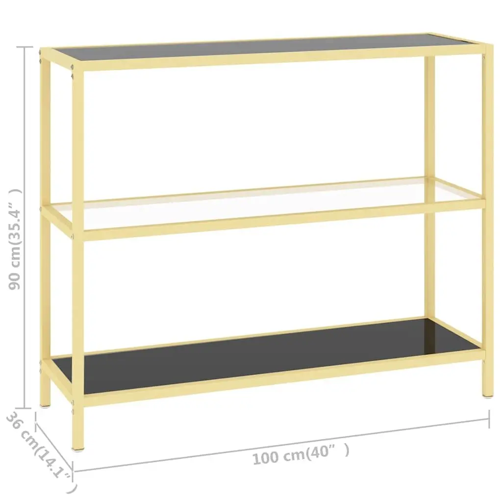 Standing Shelf Unit Tempered Glass Shelves Black Iron Frame 100W x 36D x 90H cm
