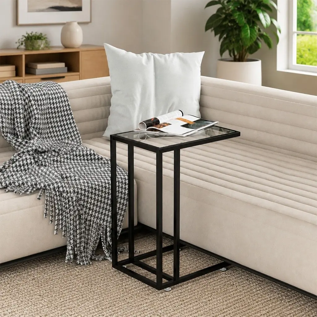 Computer Side Table Tempered Glass Transparent Modern 50 x 35 x 65 cm