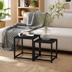 End Tables 2 Pieces MDF Black Industrial Style Side Tables Tea Coffee Table