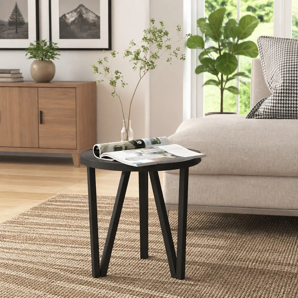 Round Tea Table Black MDF Top Contemporary 35 cm