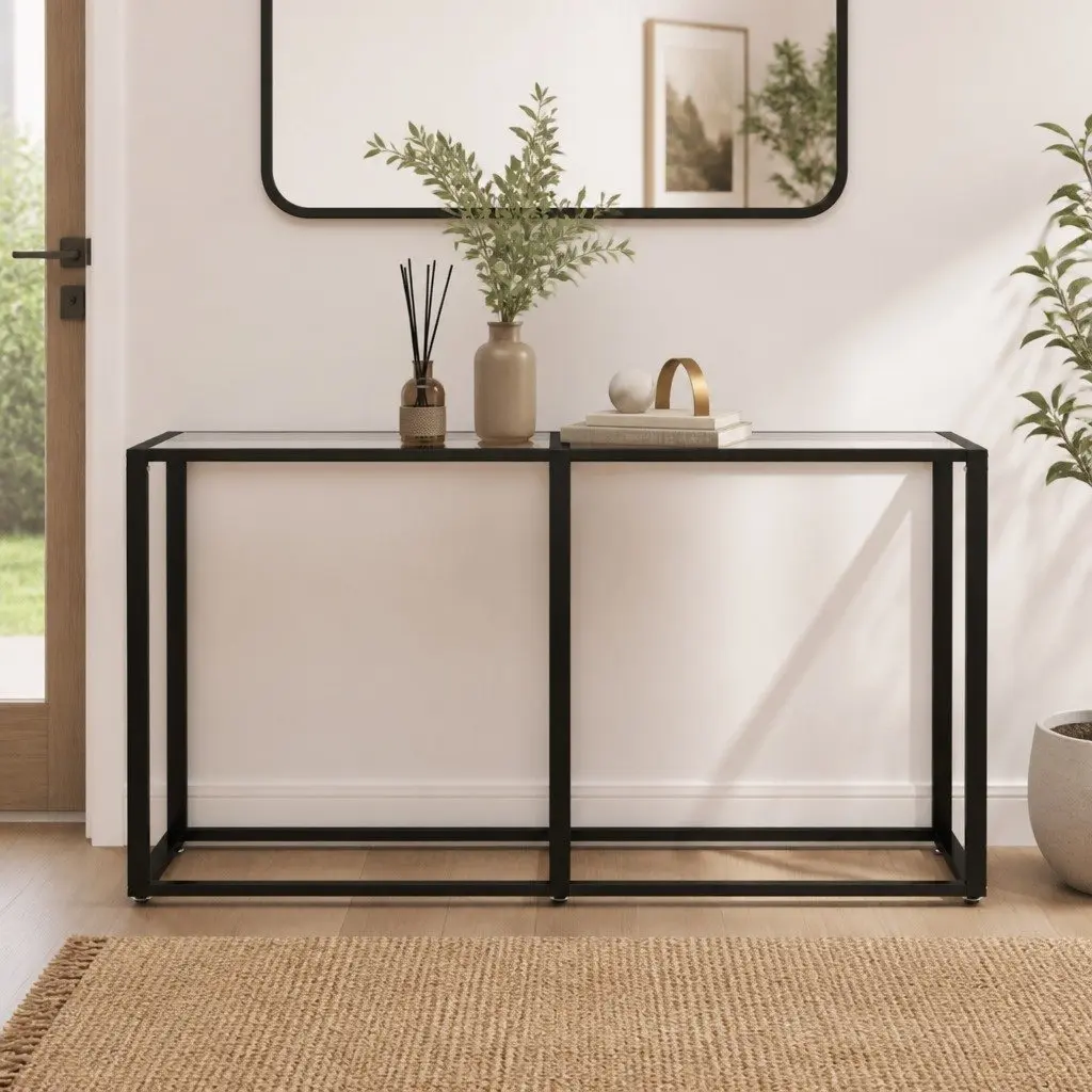 Console Table Transparent Tempered Glass 140x35x75.5cm Living Room End Table