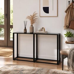 Console Table Black Tempered Glass Steel Frame Living Room Accent End Table